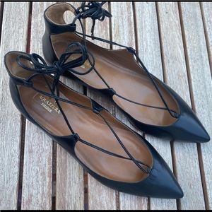 Aquazurra Pointed Lace Up Flats - Aquazzura Christy Flats - New Without Box